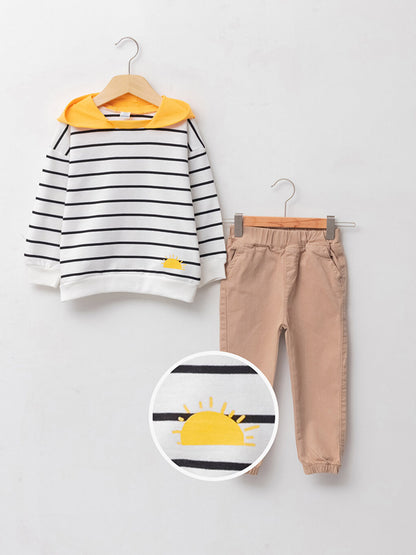 Hooded Long Sleeve Striped Baby Boy Sweatshirt and Jogger Pants 2-Piece Set