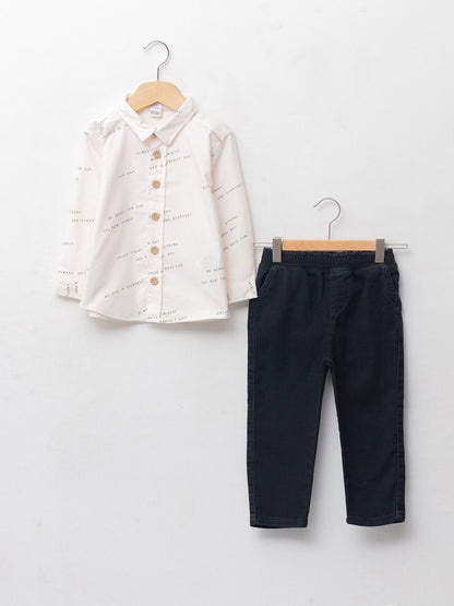 Long Sleeve Printed Baby Boy Shirt and Trousers 2-Piece Set