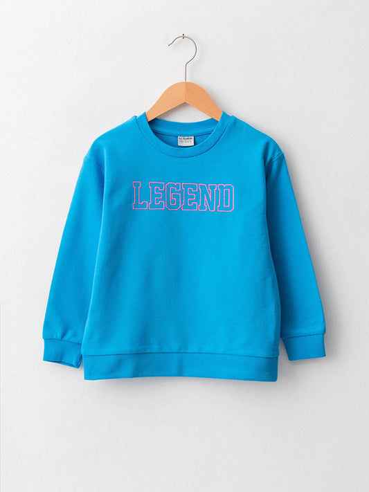 Crew Neck Embroidery Detailed Long Sleeve Boy's Sweatshirt