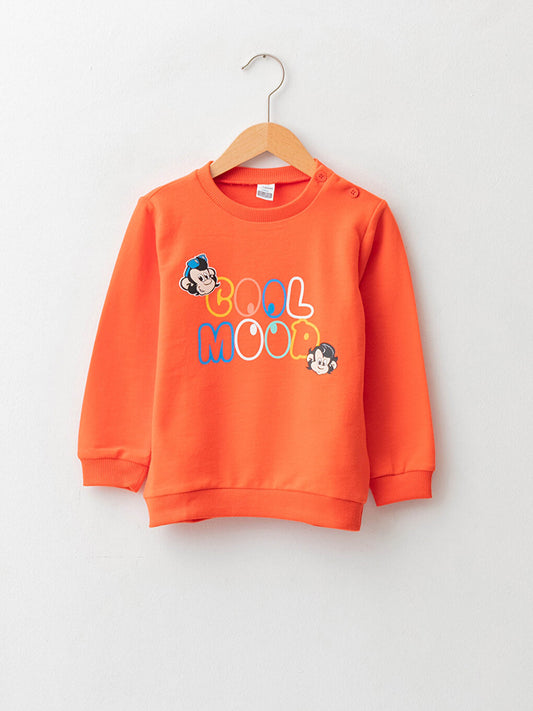 Crew Neck Long Sleeve Nostalgic Monkey Printed Baby Sweatshirt