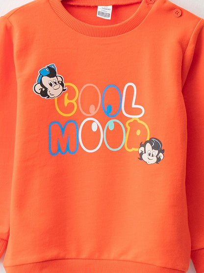 Crew Neck Long Sleeve Nostalgic Monkey Printed Baby Sweatshirt