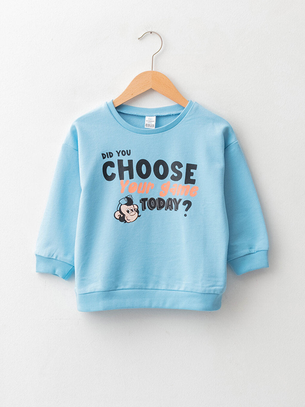 Crew Neck Long Sleeve Nostalgic Monkey Printed Baby Sweatshirt