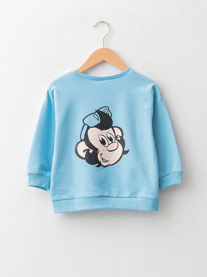 Crew Neck Long Sleeve Nostalgic Monkey Printed Baby Sweatshirt