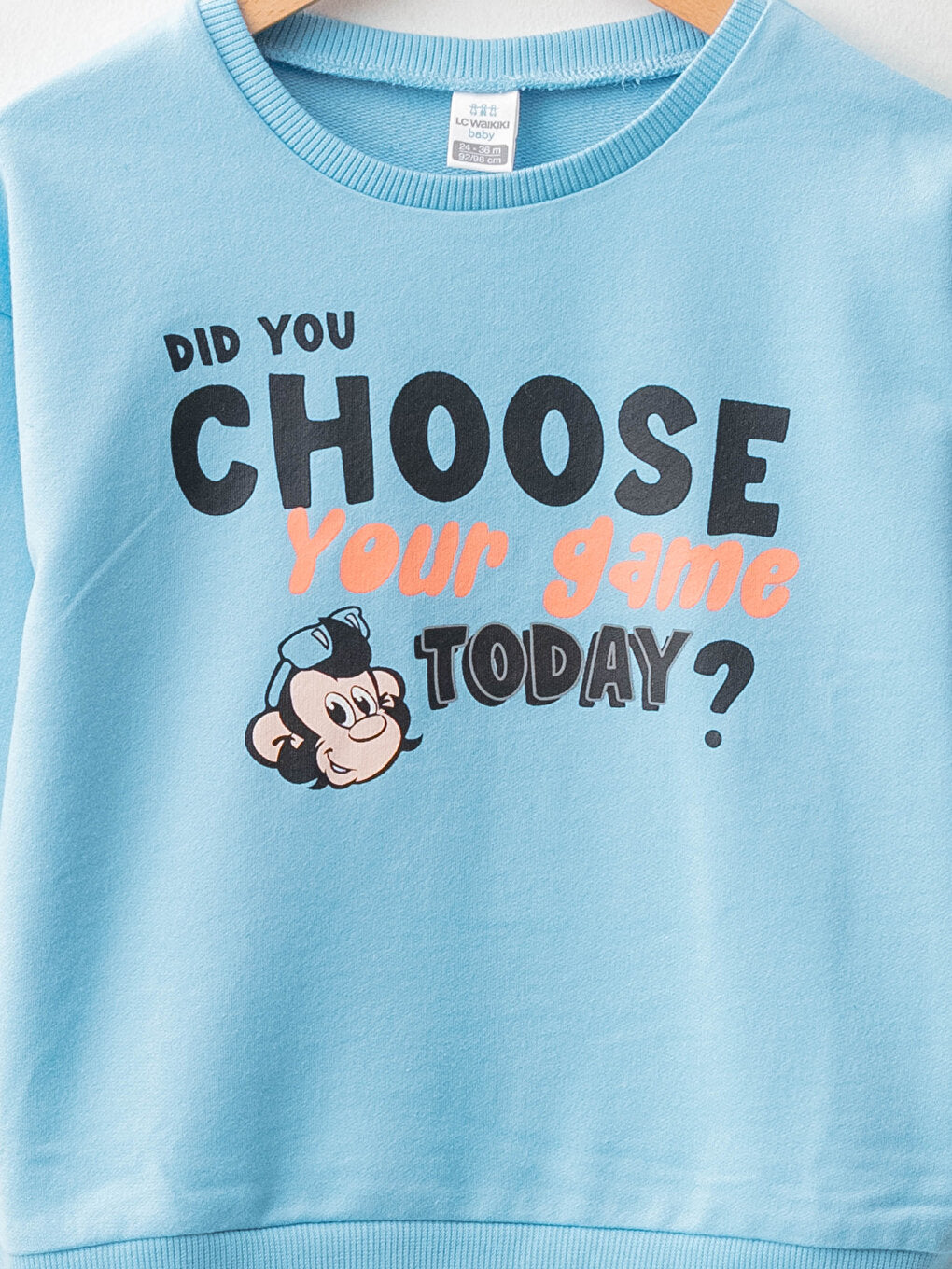 Crew Neck Long Sleeve Nostalgic Monkey Printed Baby Sweatshirt