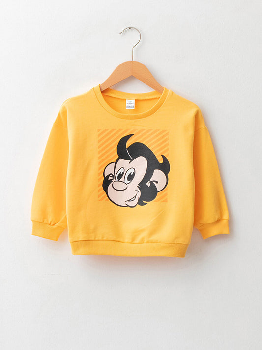 Hooded Collar Long Sleeve Nostalgic Monkey Printed Baby Sweatshirt