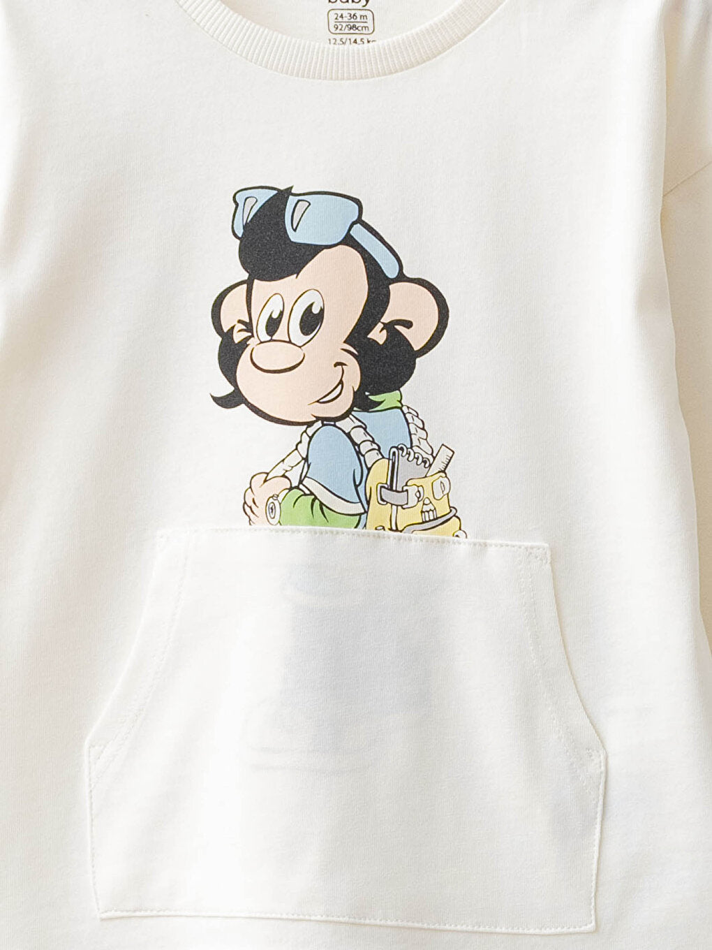 Crew Neck Long Sleeve Nostalgic Monkey Printed Cotton Baby T-Shirt and Trousers 2-Piece Set