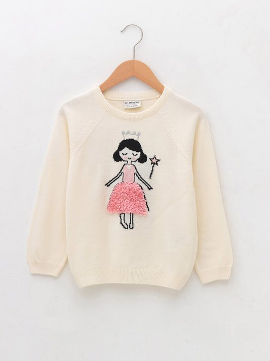 Crew Neck Patterned Long Sleeve Girl's Knitwear Sweater