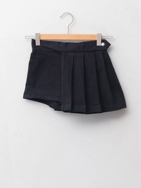 Basic Gabardine Girl's Shorts Skirt with Elastic Waist