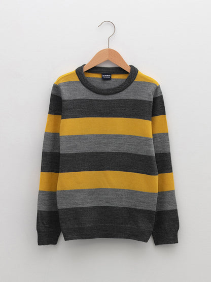 Crew Neck Striped Long Sleeve Boy's Thin Knitwear Sweater