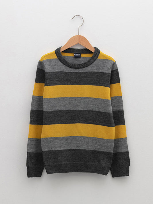 Crew Neck Striped Long Sleeve Boy's Thin Knitwear Sweater