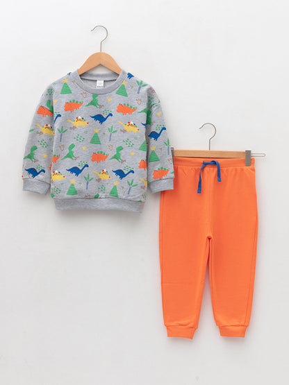 Crew Neck Long Sleeve Printed Baby Boy Sweatshirt and Trousers 2-Piece Set