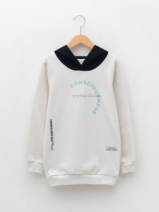 Hooded Printed Long Sleeve Boy's Sweatshirt