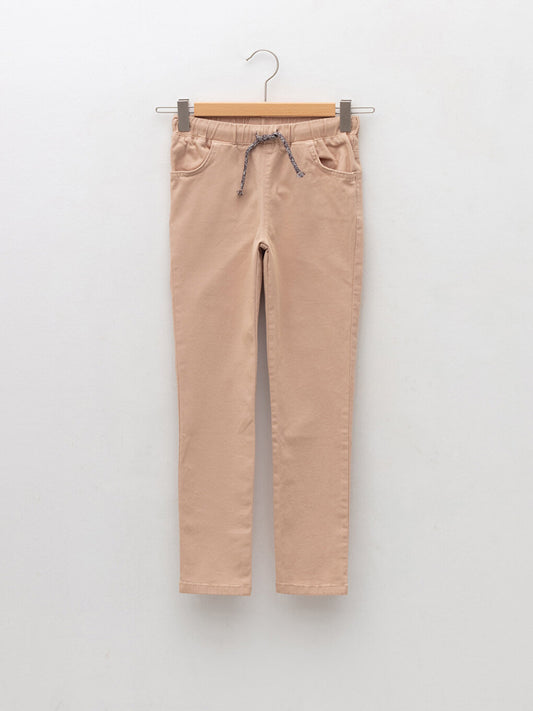 Basic Gabardine Girl's Trousers with Elastic Waist