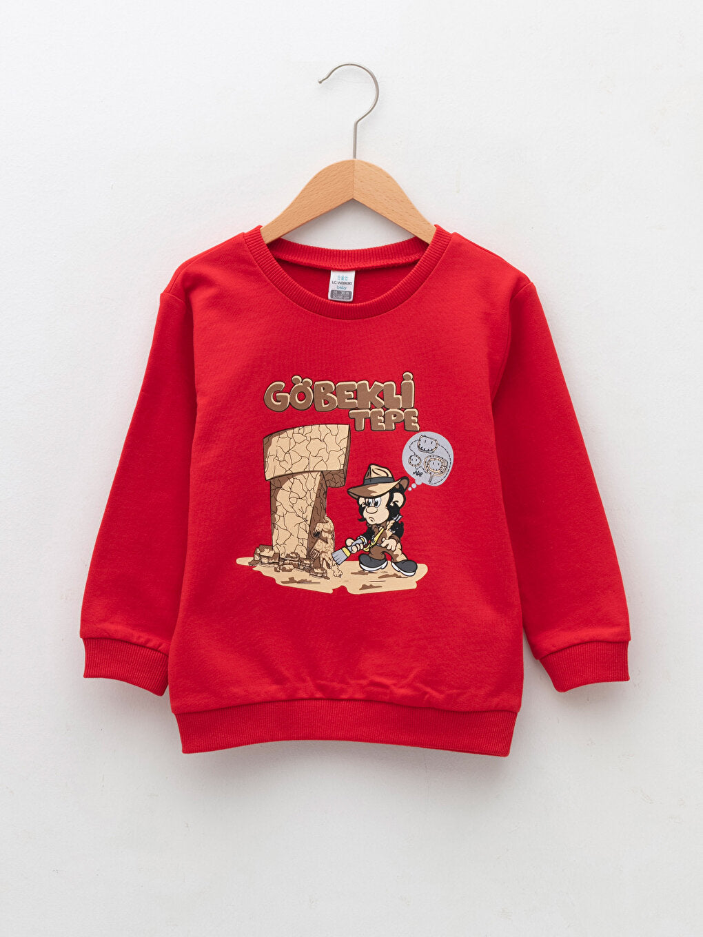 Crew Neck Long Sleeve Nostalgic Monkey Printed Baby Boy Sweatshirt