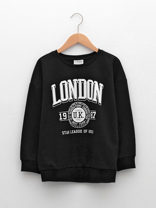 Crew Neck Printed Long Sleeve Girl's Sweatshirt