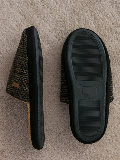 Label Detailed Closed Front Men's House Slippers