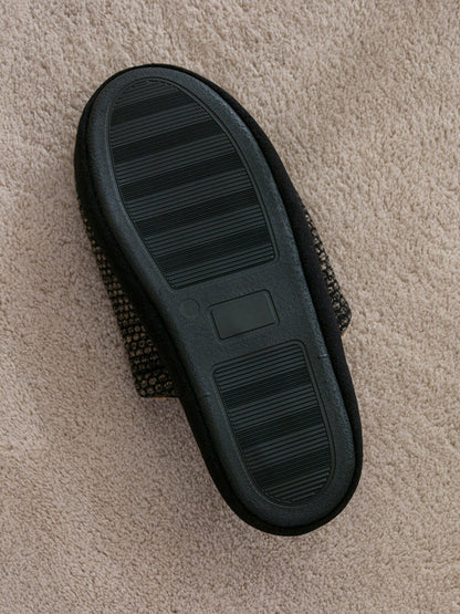 Label Detailed Closed Front Men's House Slippers