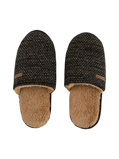 Label Detailed Closed Front Men's House Slippers