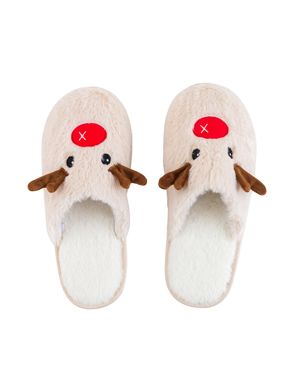 New Year Themed Deer Embroidery Detailed Plush Women's House Slippers