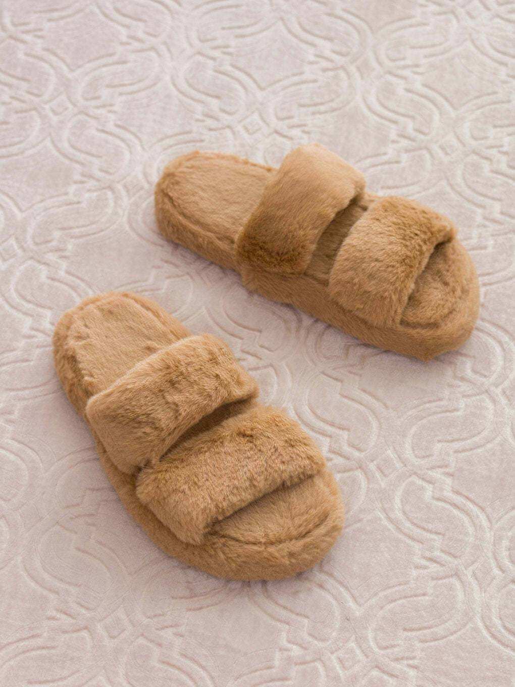 Double Striped Women's Plush House Slippers