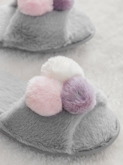 Women's Pompom Plush House Slippers