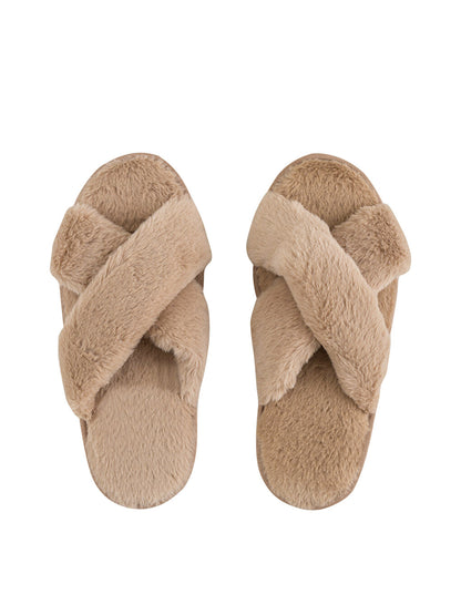 Plush Cross-Strapped Women's House Slippers