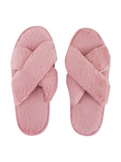 Plush Cross-Strapped Women's House Slippers