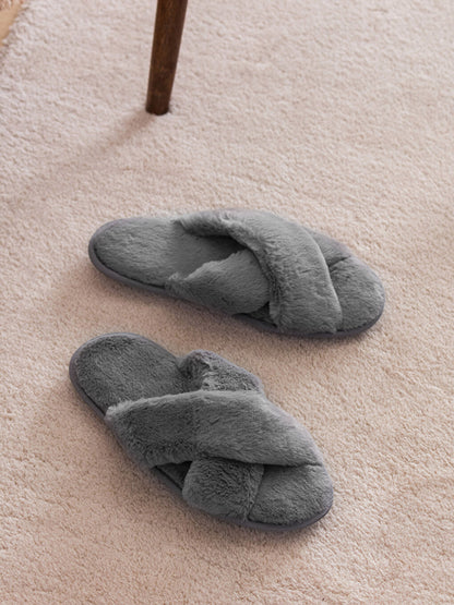 Plush Cross-Strapped Women's House Slippers