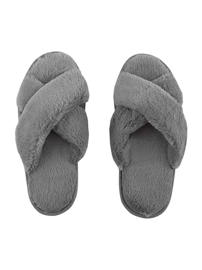 Plush Cross-Strapped Women's House Slippers