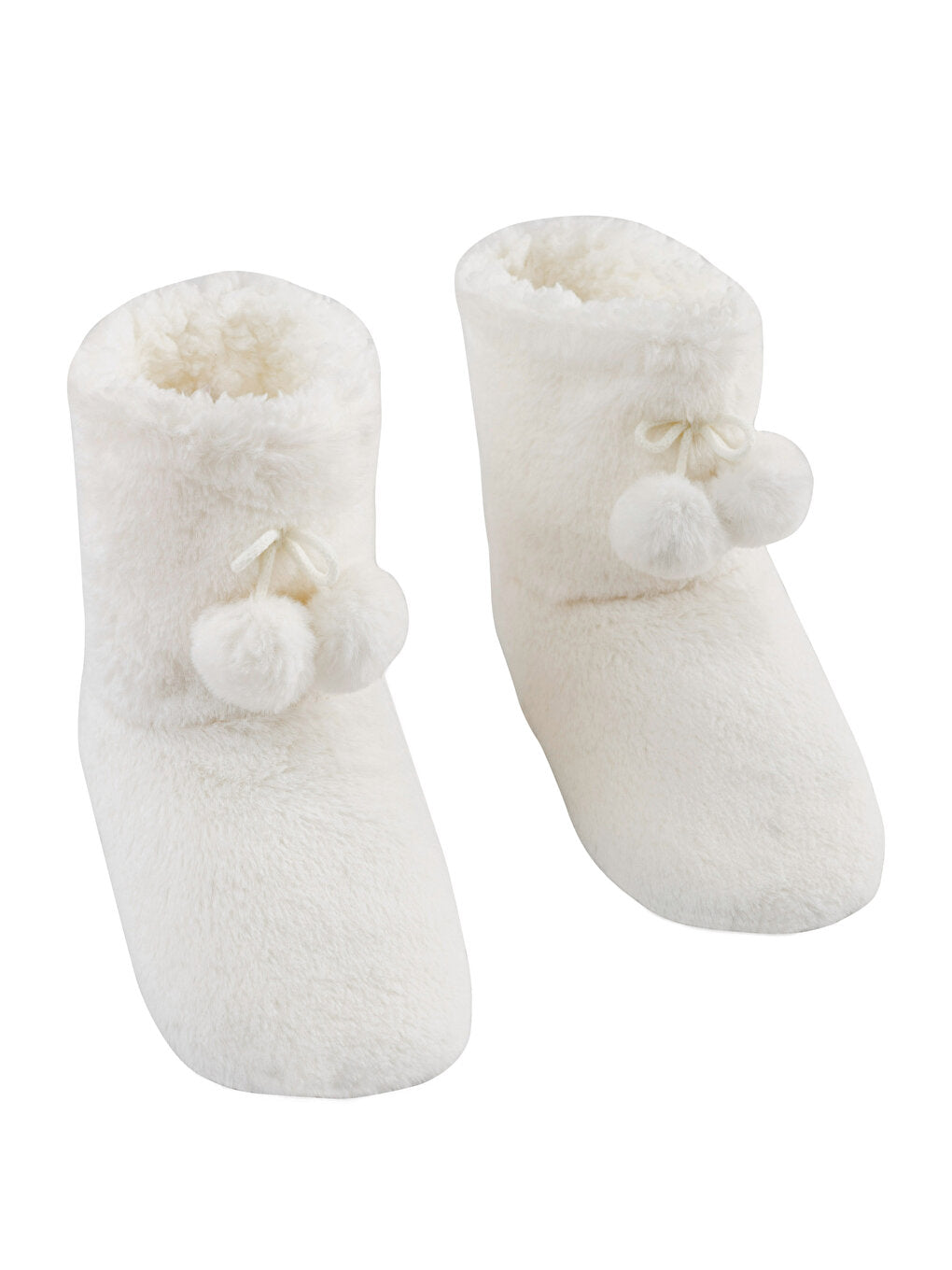 Plush Women's Home Boots with Pompom Detail