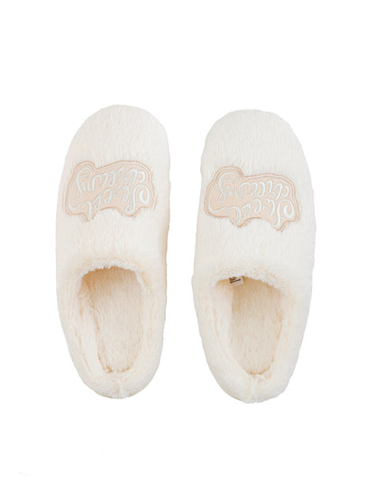 Embroidery Detailed Front Closed Plush Women Home Slippers