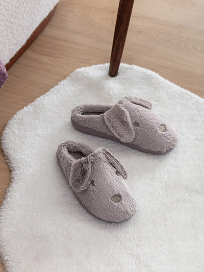 3D Detailed Embroidered Plush Women House Slippers