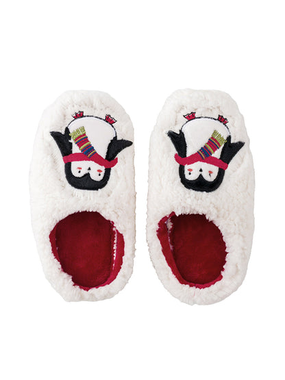 Penguin Embroidered Plush Women's House Slippers