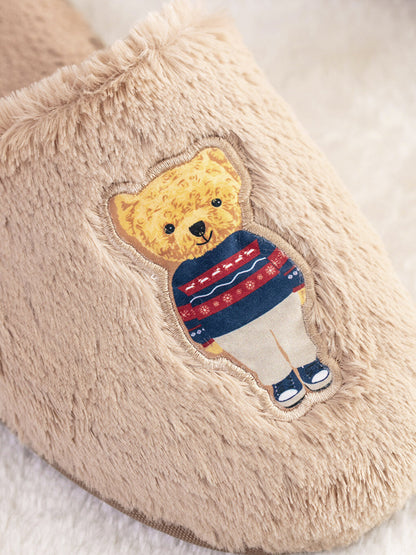 Teddy Bear Embroidered Women's House Slippers