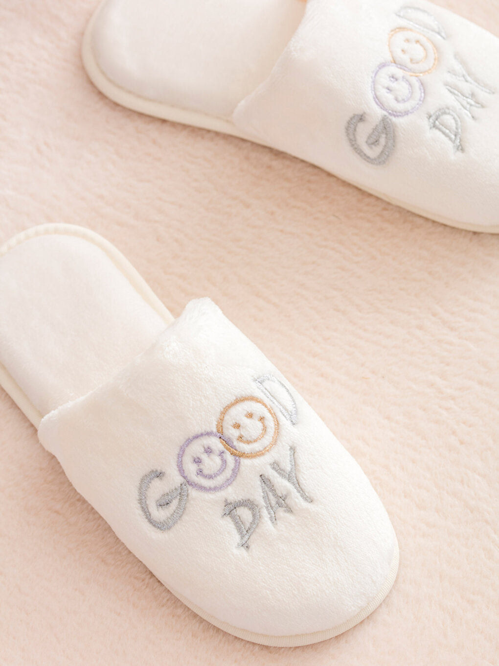 Plush Embroidered Women Home Slippers