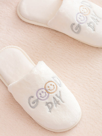 Plush Embroidered Women Home Slippers