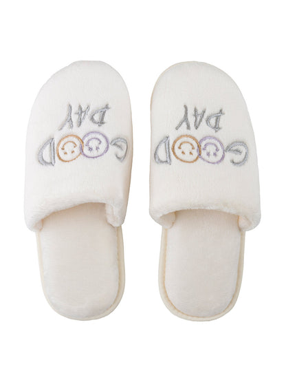 Plush Embroidered Women Home Slippers