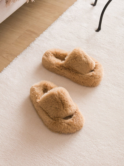 Single Band Plush Women House Slippers