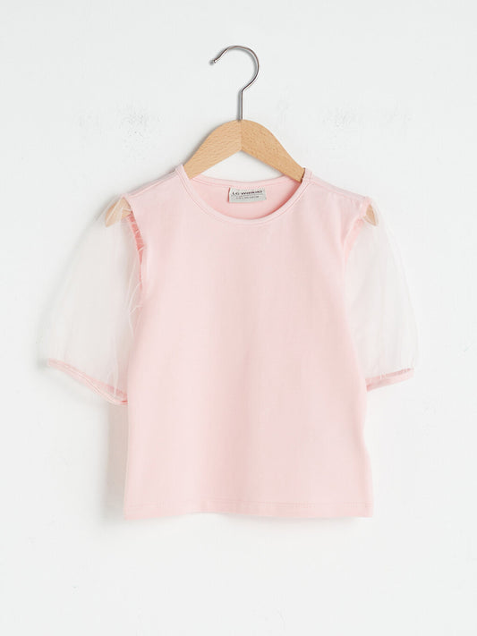 Crew Neck Basic Short Sleeve Girl's Blouse