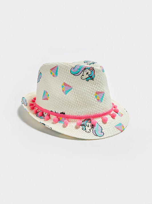 Printed Straw Girls' Fedora Hat