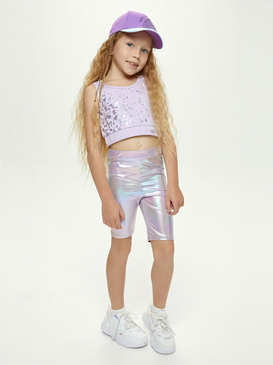 Girls' Short Tights with Elastic Waist and Hologram Detail