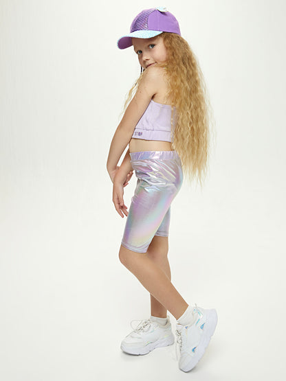 Girls' Short Tights with Elastic Waist and Hologram Detail