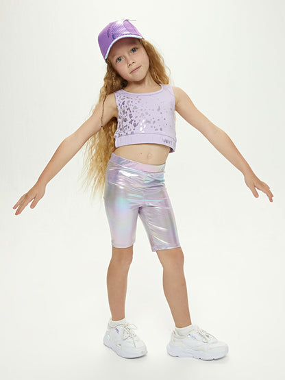 Girls' Short Tights with Elastic Waist and Hologram Detail