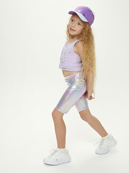 Girls' Short Tights with Elastic Waist and Hologram Detail