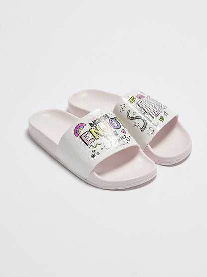 Slogan Printed Single Striped Girl's Slippers