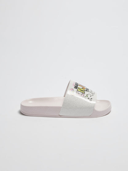 Slogan Printed Single Striped Girl's Slippers