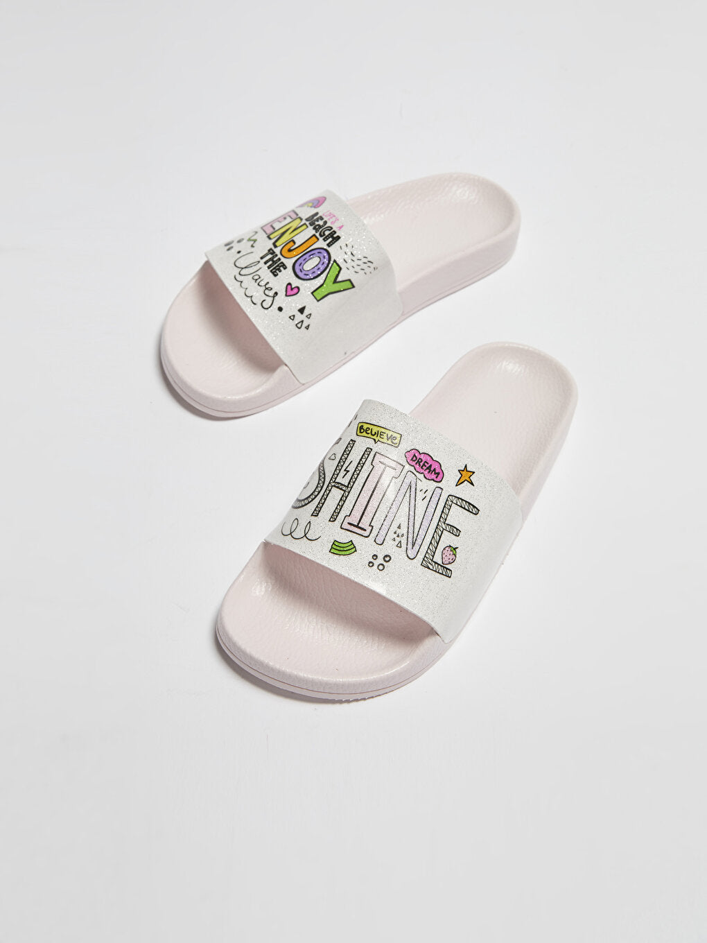 Slogan Printed Single Striped Girl's Slippers