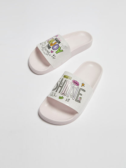 Slogan Printed Single Striped Girl's Slippers