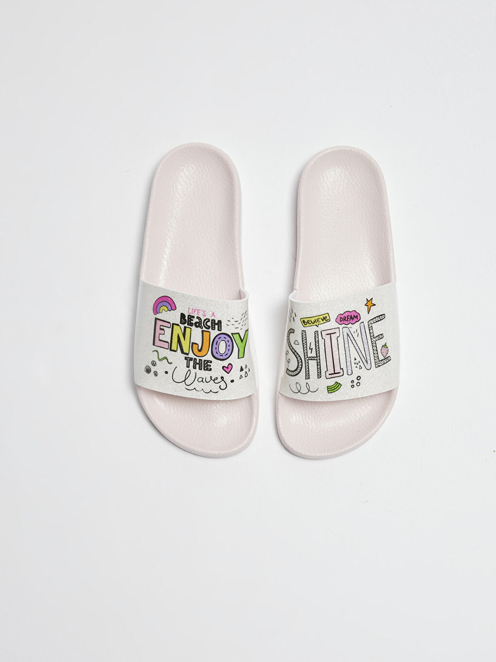 Slogan Printed Single Striped Girl's Slippers