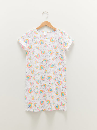 Crew Neck Short Sleeve Printed Cotton Girl's Nightgown